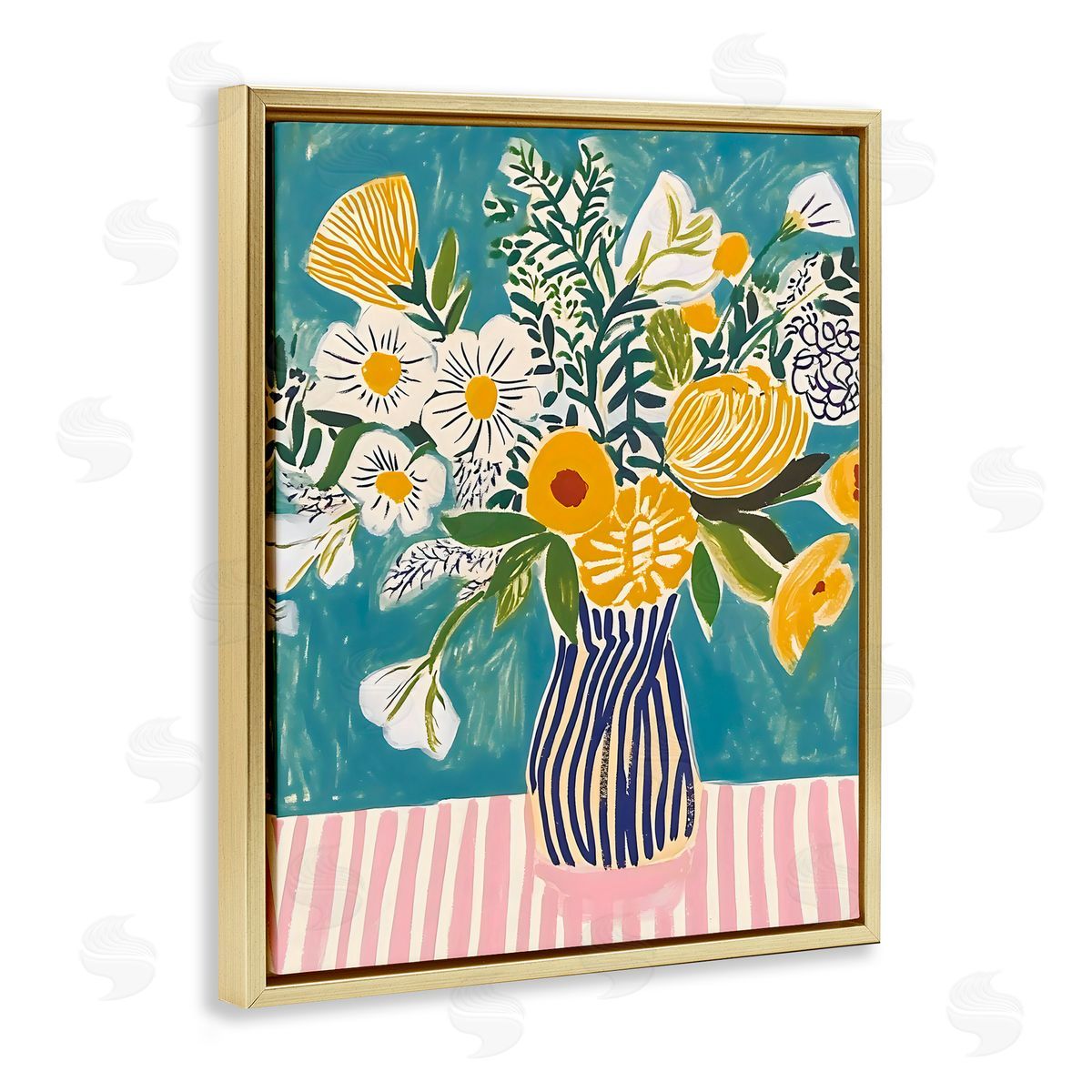 Creative Studio Bouquet on Striped Setting Gold Floating Frame Canvas Art Print