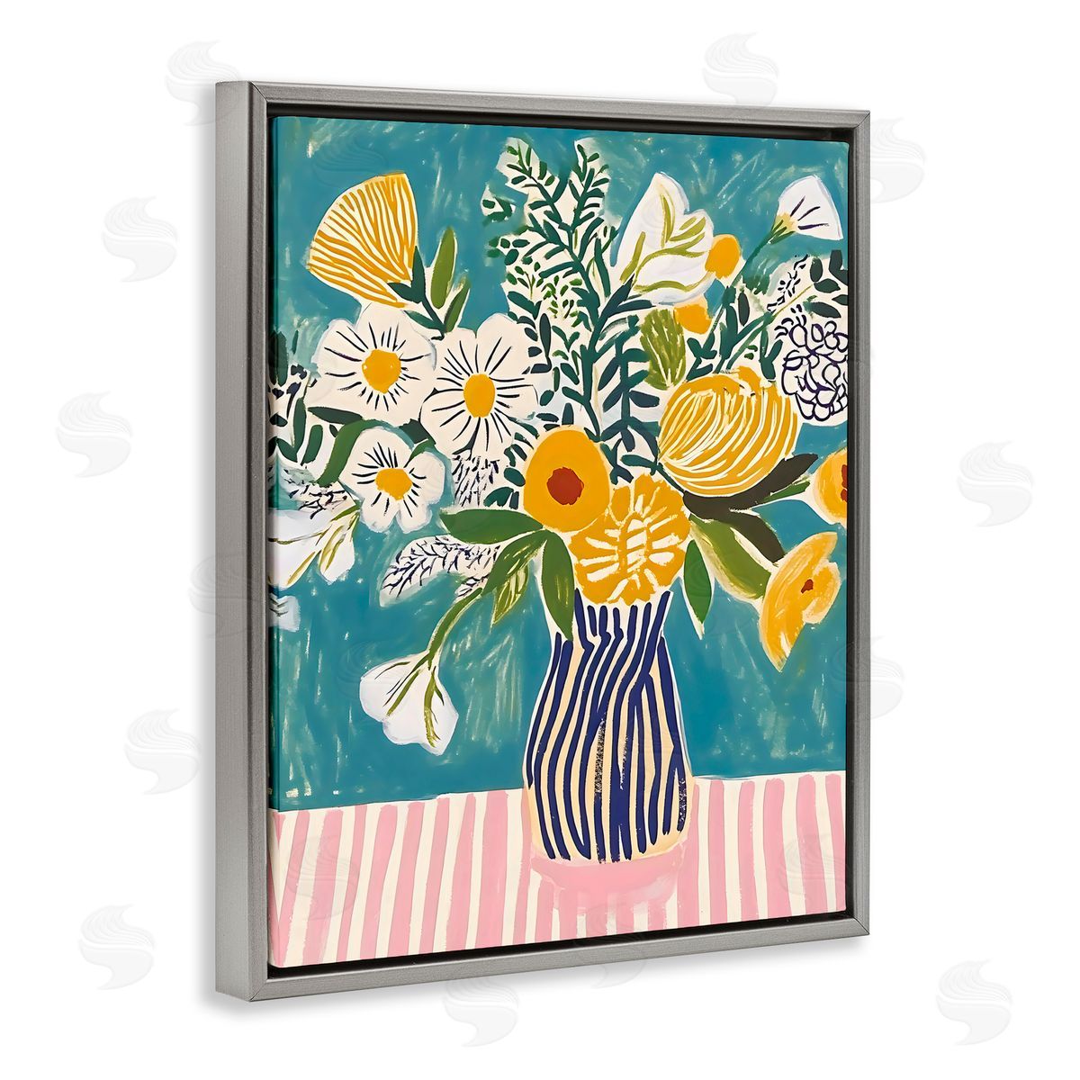 Creative Studio Bouquet on Striped Setting Gray Floating Frame Canvas Art Print