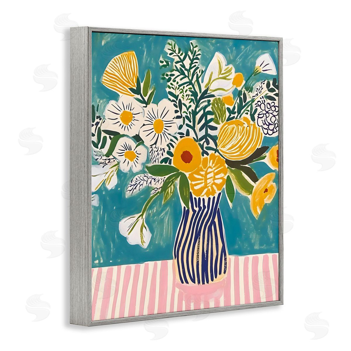Creative Studio Bouquet on Striped Setting Gray Framed Giclee Art Print