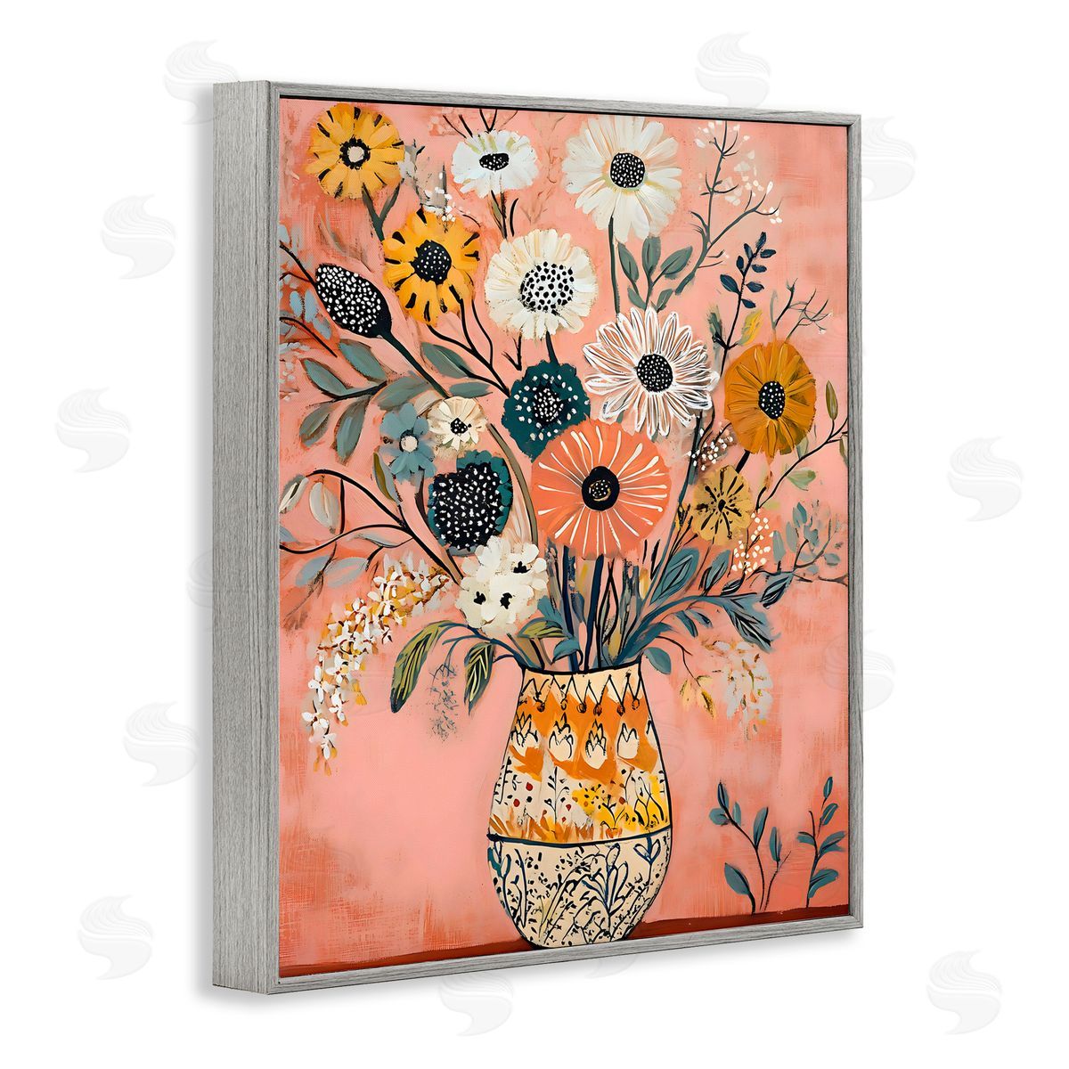 Creative Studio Boho Patterned Bouquet Vase Gray Framed Giclee Art Print