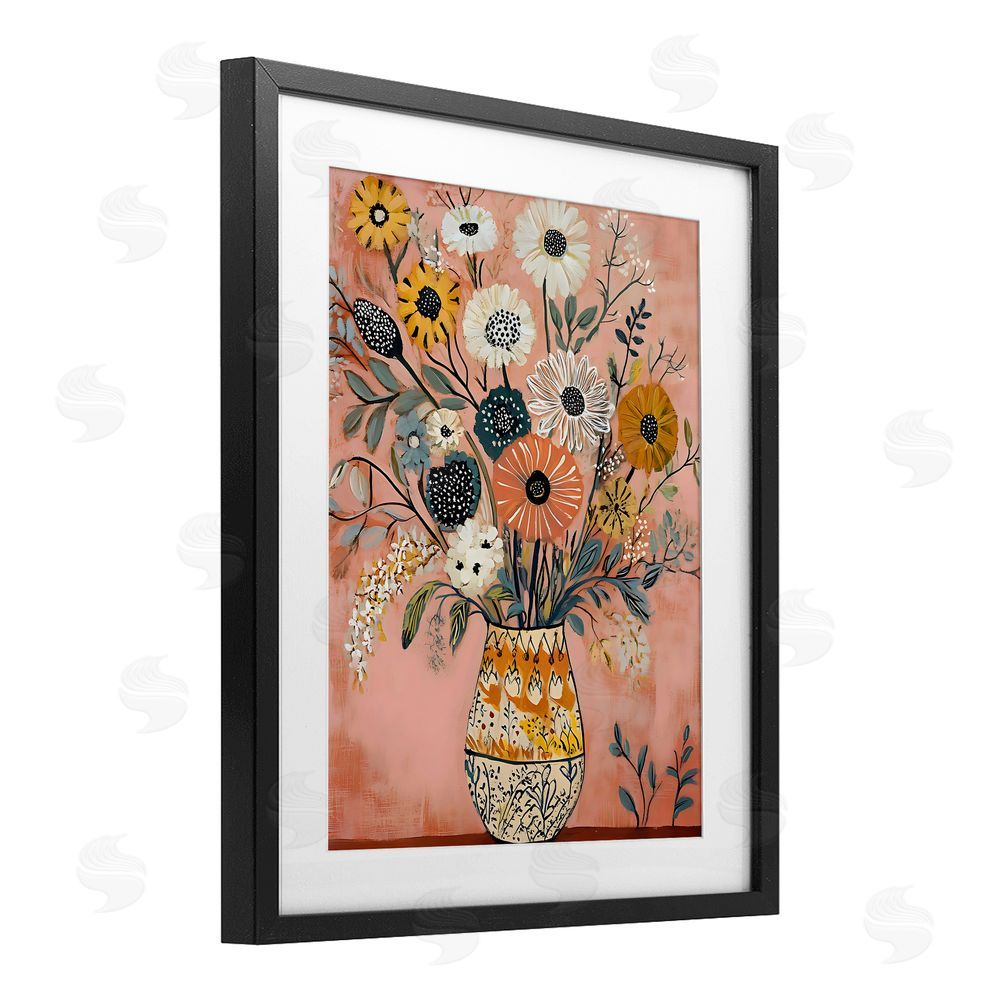 Creative Studio Boho Patterned Bouquet Vase Black Framed Print Under Glass Art