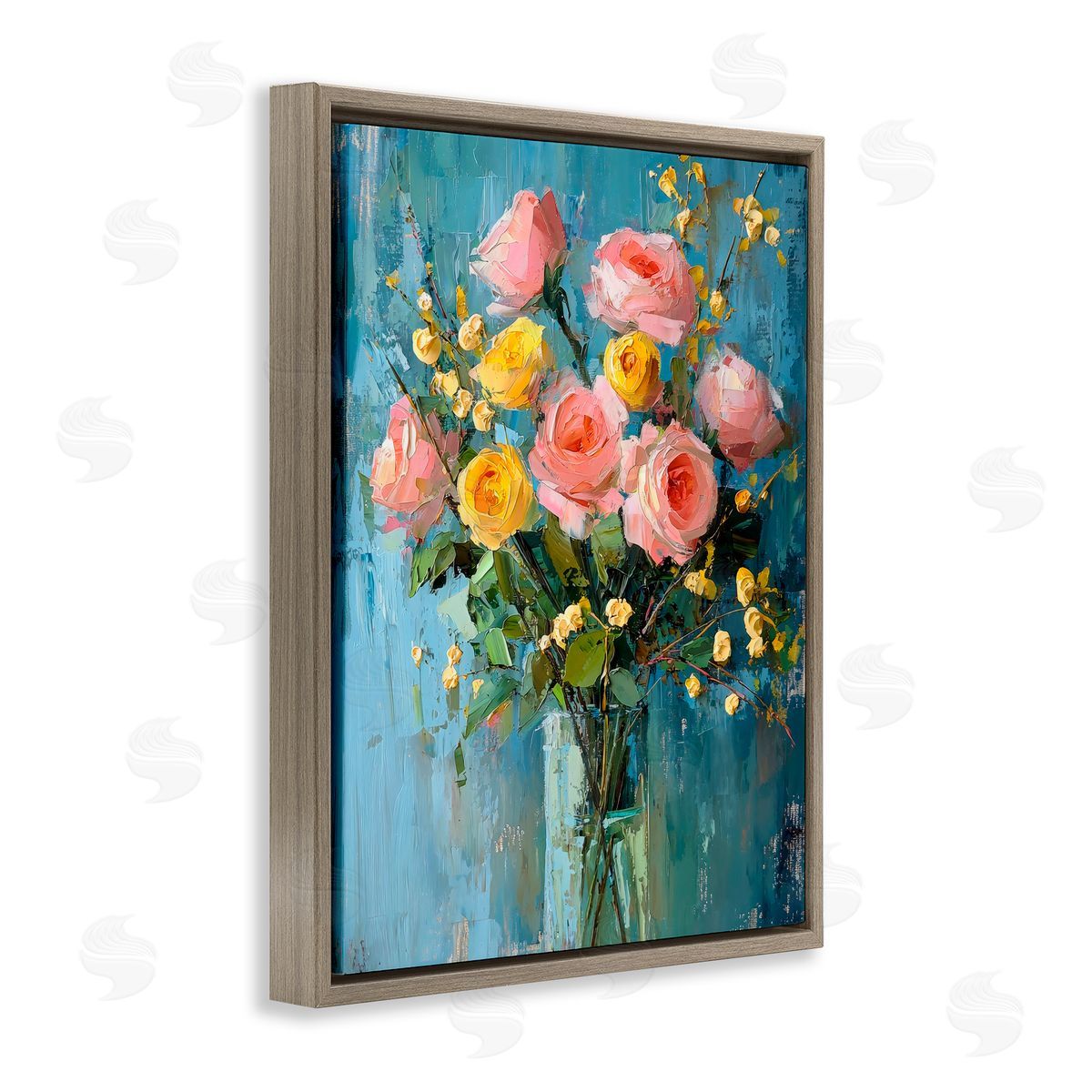 Creative Studio Pink And Yellow Rose Display Brown Floating Frame Canvas Art Print