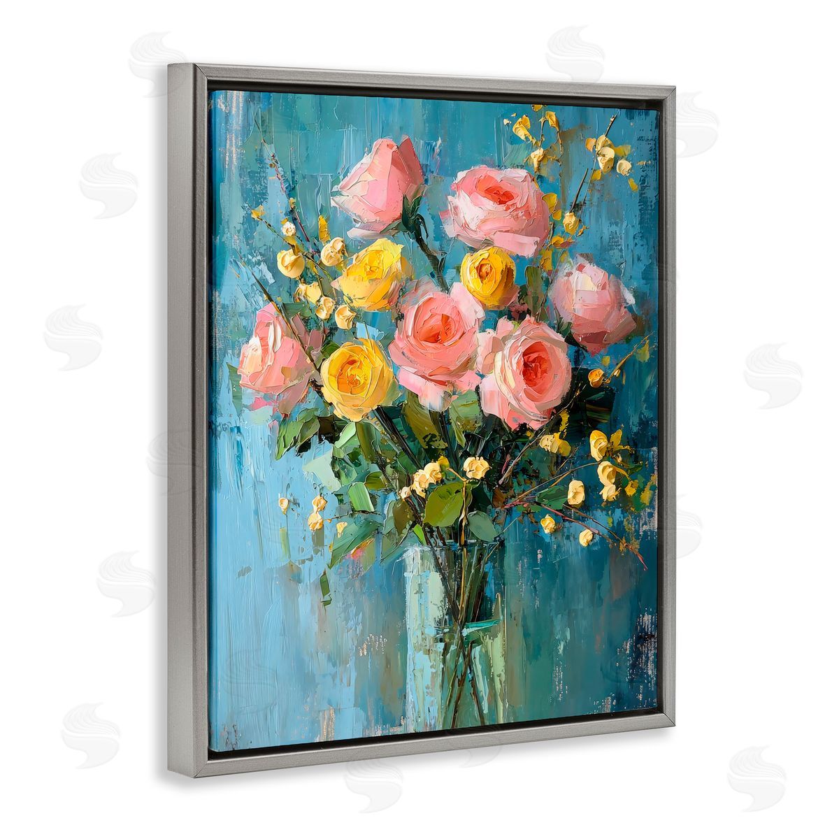Creative Studio Pink And Yellow Rose Display Gray Floating Frame Canvas Art Print