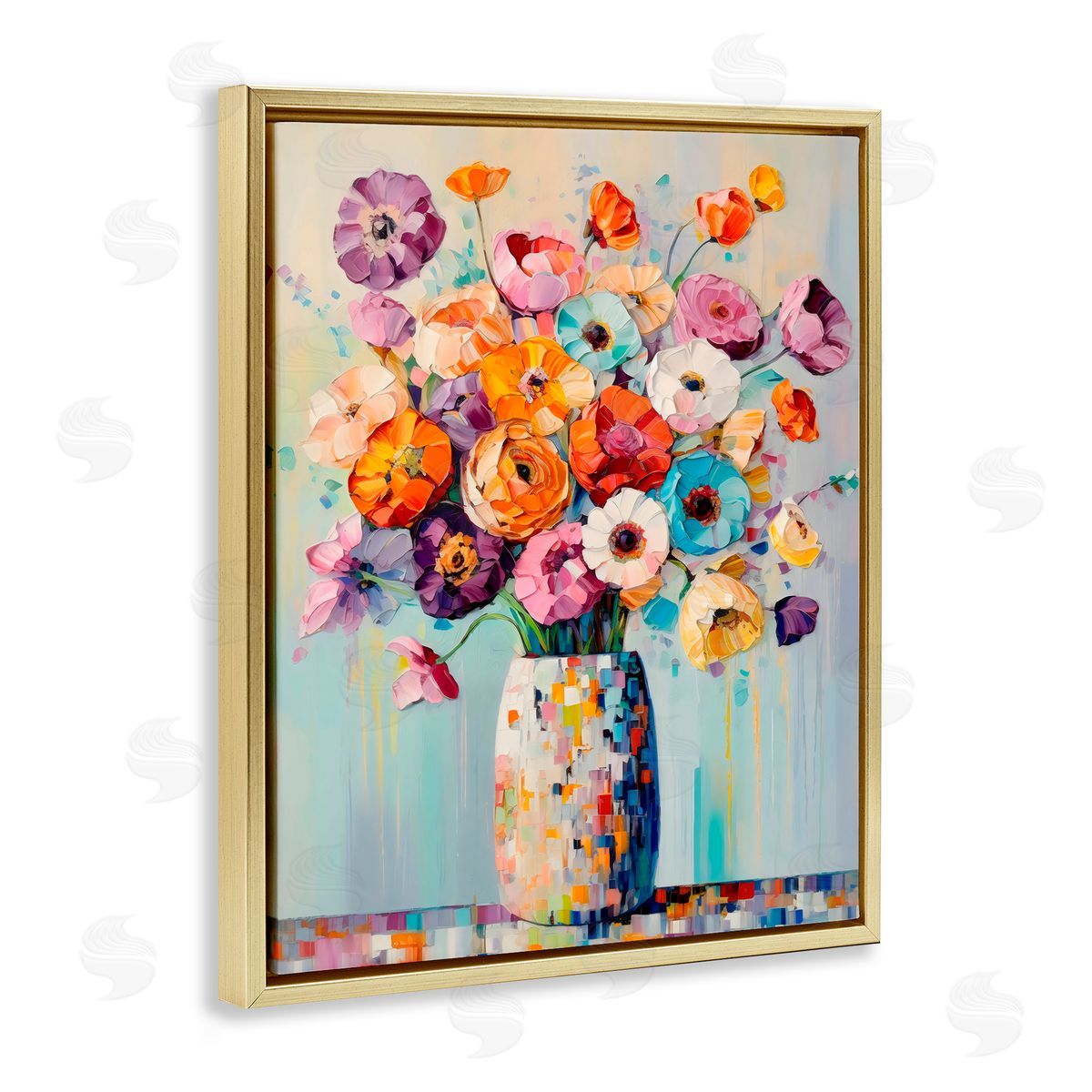 Creative Studio Colorful Bouquet Of Texture Gold Floating Frame Canvas Art Print
