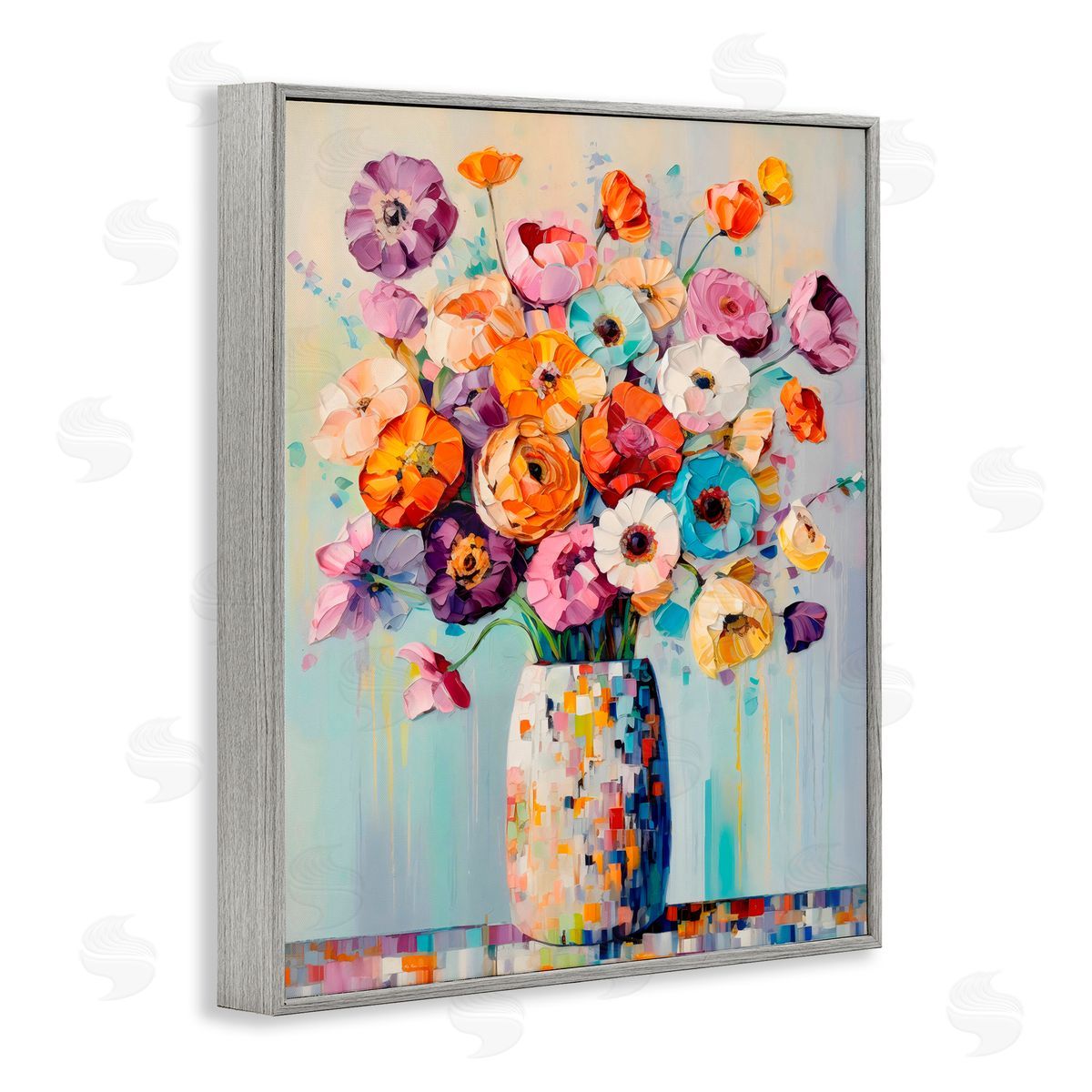 Creative Studio Colorful Bouquet Of Texture Gray Framed Giclee Art Print