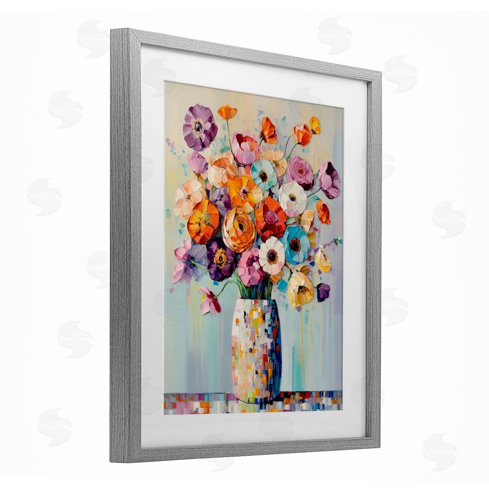 Creative Studio Colorful Bouquet Of Texture Gray Framed Print Under Glass Art