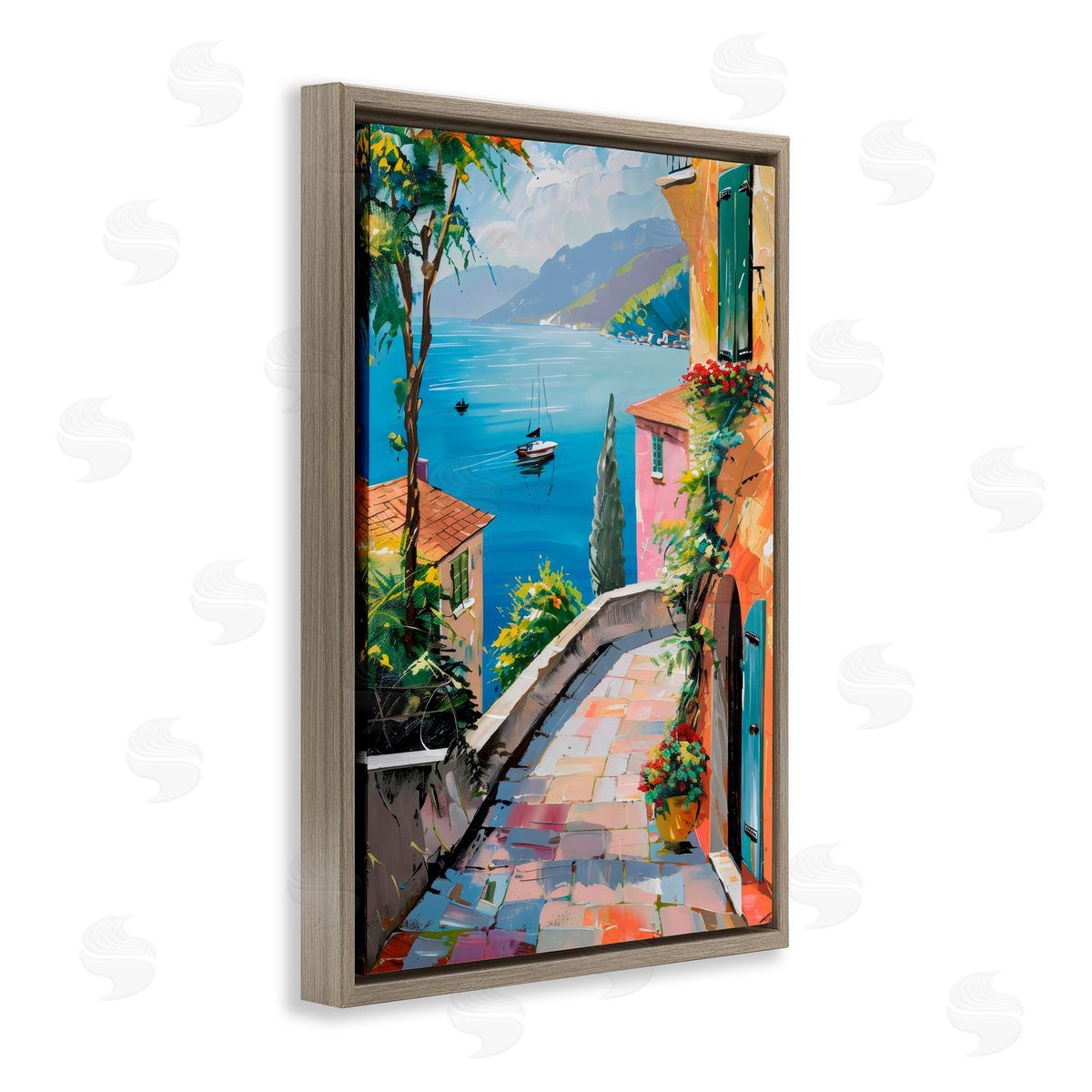 Creative Studio By The Sea Village Brown Floating Frame Canvas Art Print