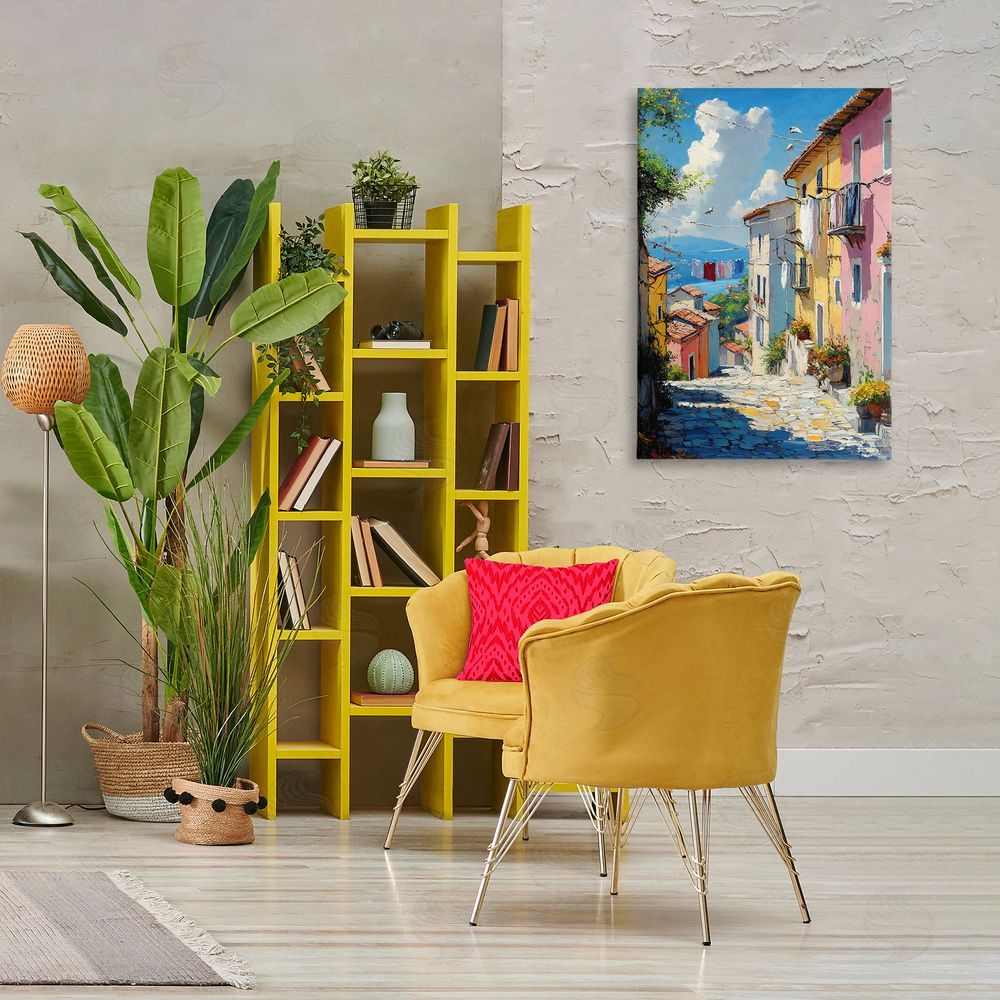 Creative Studio Colorful Coastal Town Printed Wall Art in Room