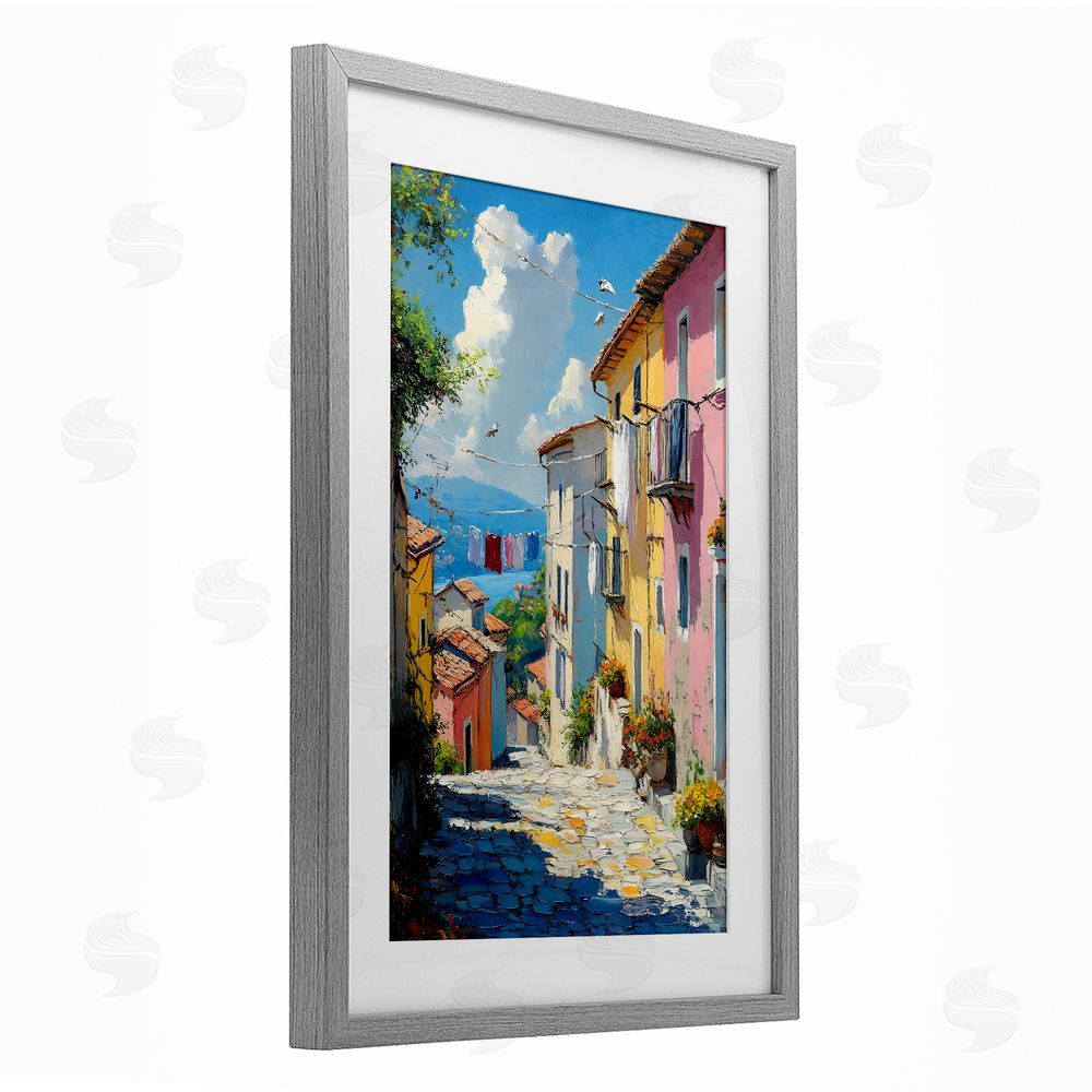 Creative Studio Colorful Coastal Town Gray Framed Print Under Glass Art