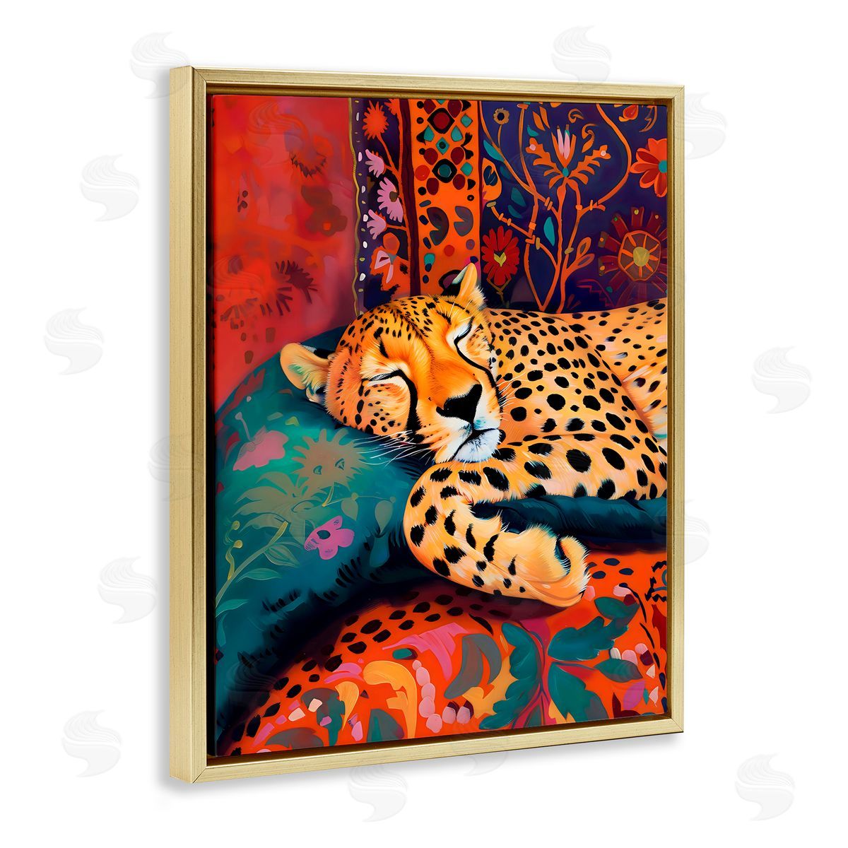 Creative Studio Cozy Cheetah Boho Textiles Gold Floating Frame Canvas Art Print