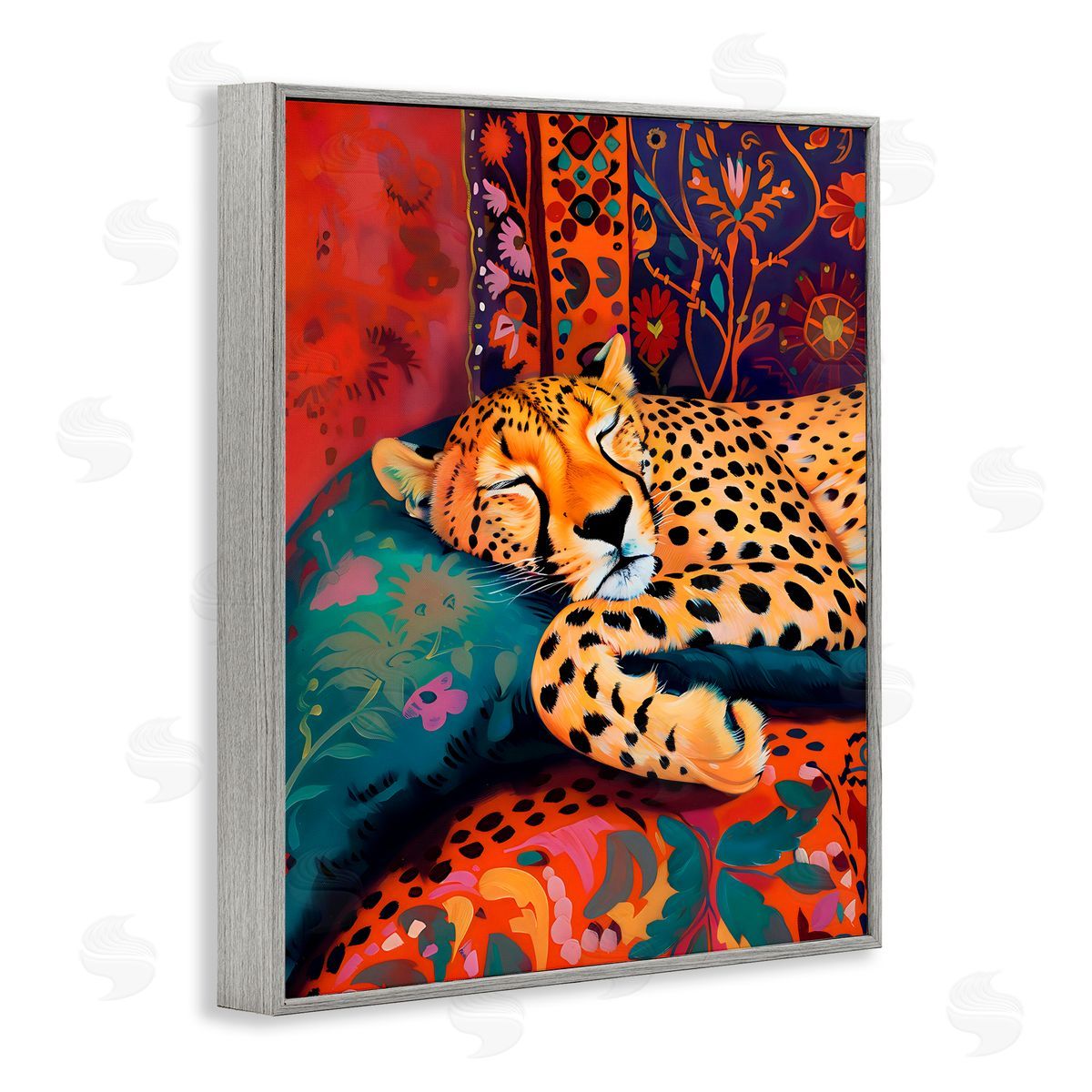 Creative Studio Cozy Cheetah Boho Textiles Gray Framed Giclee Art Print
