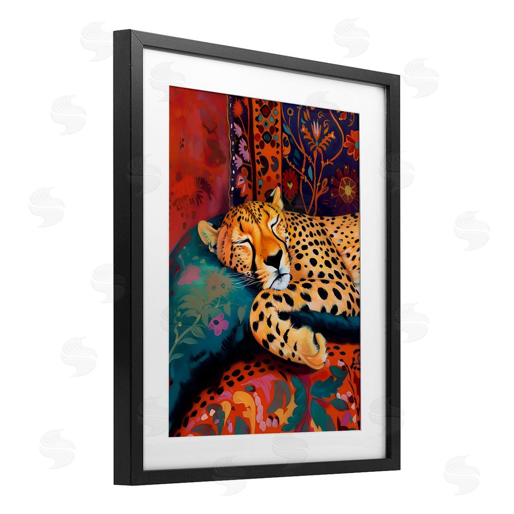 Creative Studio Cozy Cheetah Boho Textiles Black Framed Print Under Glass Art