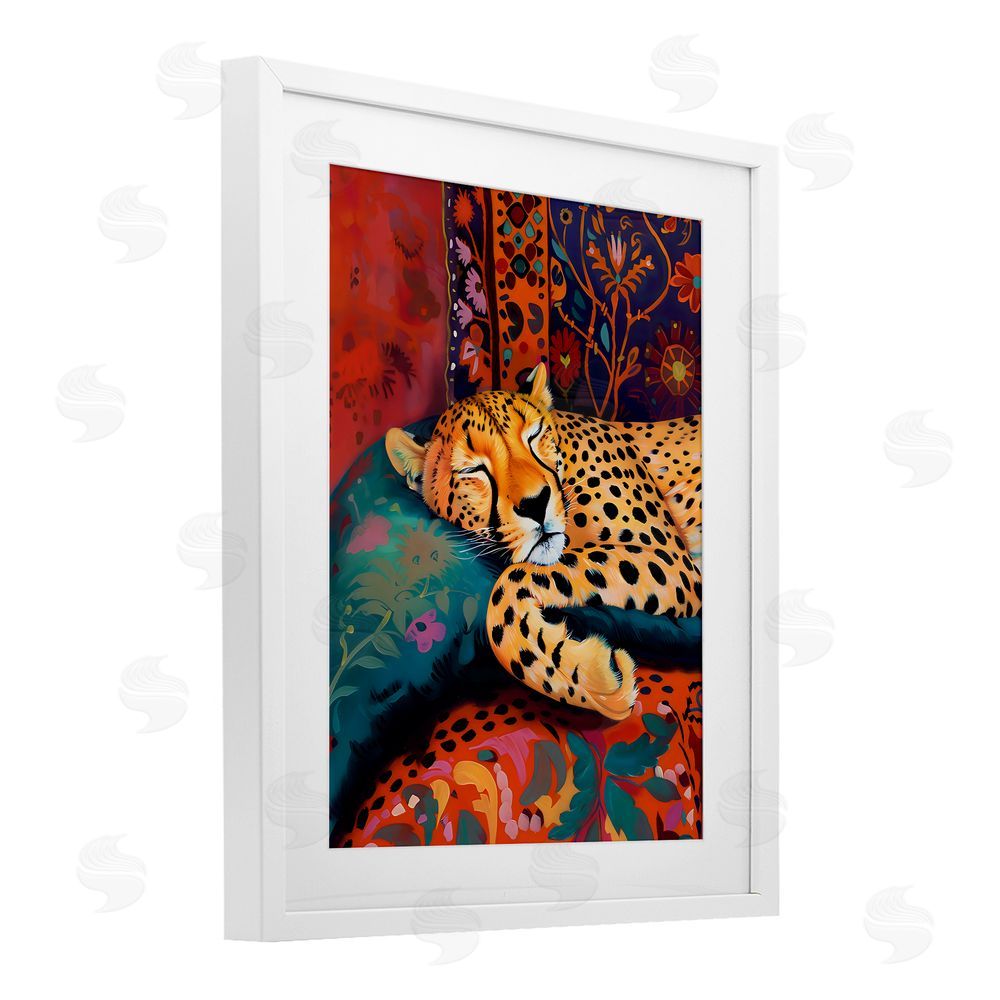 Creative Studio Cozy Cheetah Boho Textiles White Framed Print Under Glass Art