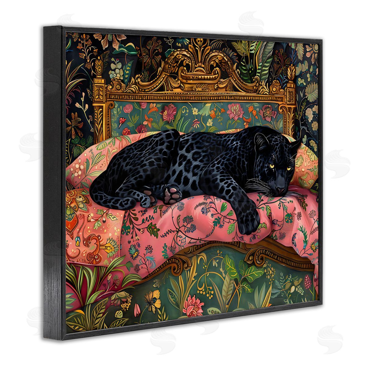 Creative Studio Leopard Lounge on Ornate Textiles Black Framed Giclee Art Print
