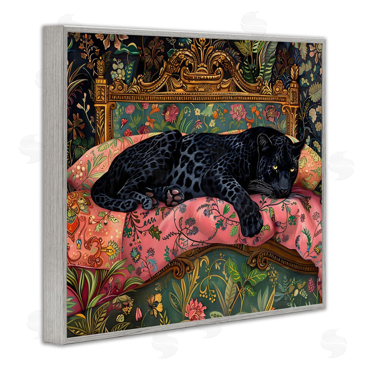 Creative Studio Leopard Lounge on Ornate Textiles Gray Framed Giclee Art Print