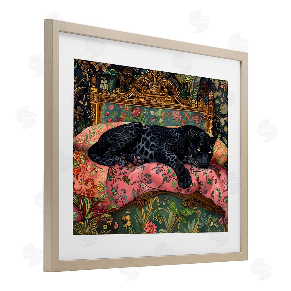 Creative Studio Leopard Lounge on Ornate Textiles Birch Framed Print Under Glass Art
