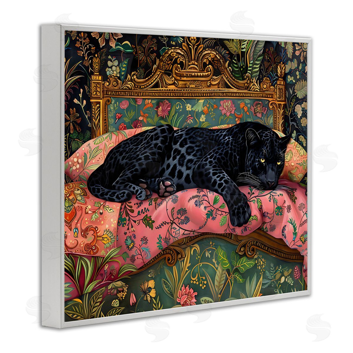 Creative Studio Leopard Lounge on Ornate Textiles White Frame Giclee Art Print