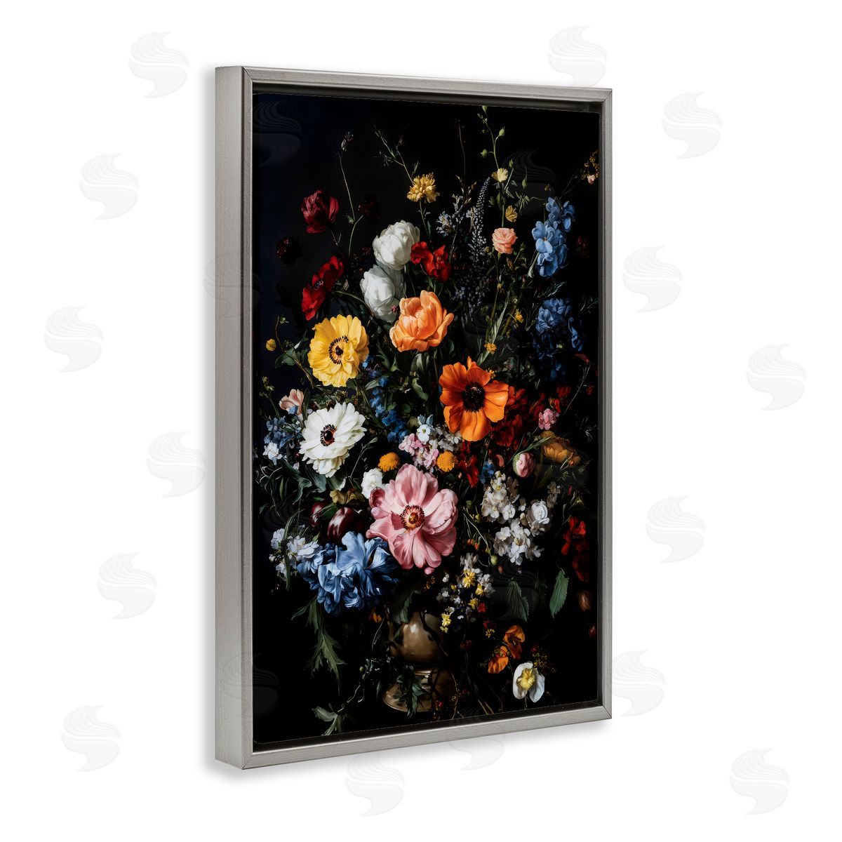 Creative Studio Dark Opulent Bouquet Gray Floating Frame Canvas Art Print