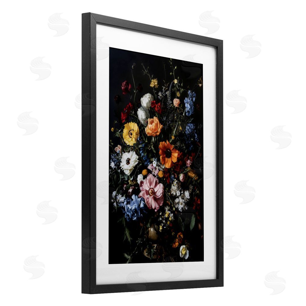 Creative Studio Dark Opulent Bouquet Black Framed Print Under Glass Art