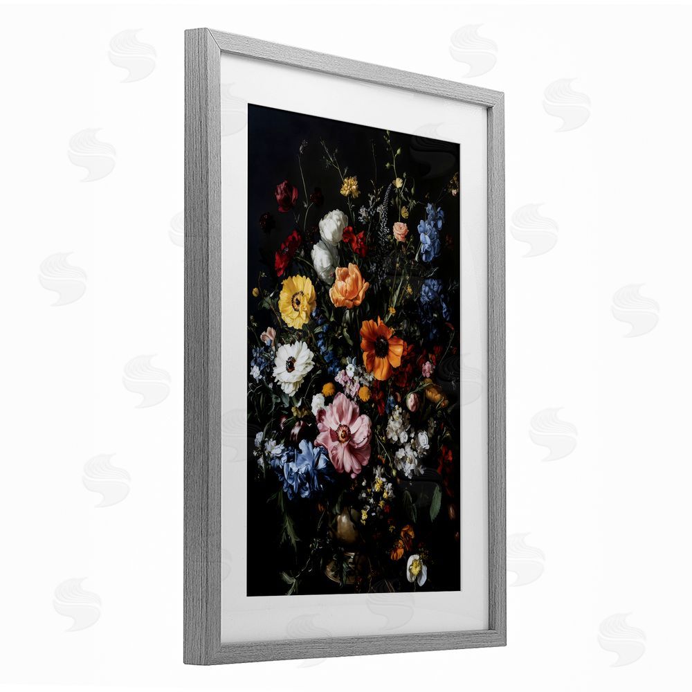 Creative Studio Dark Opulent Bouquet Gray Framed Print Under Glass Art