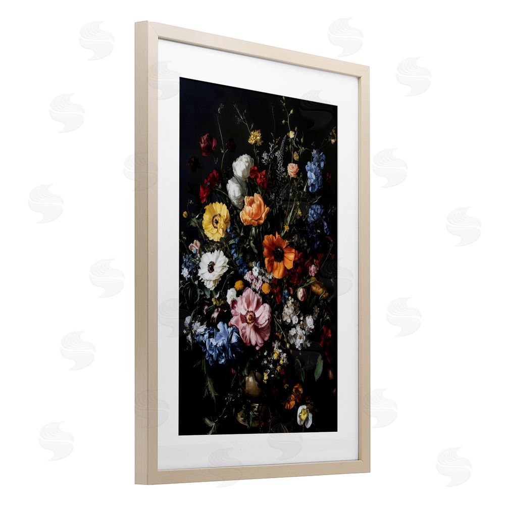 Creative Studio Dark Opulent Bouquet Birch Framed Print Under Glass Art
