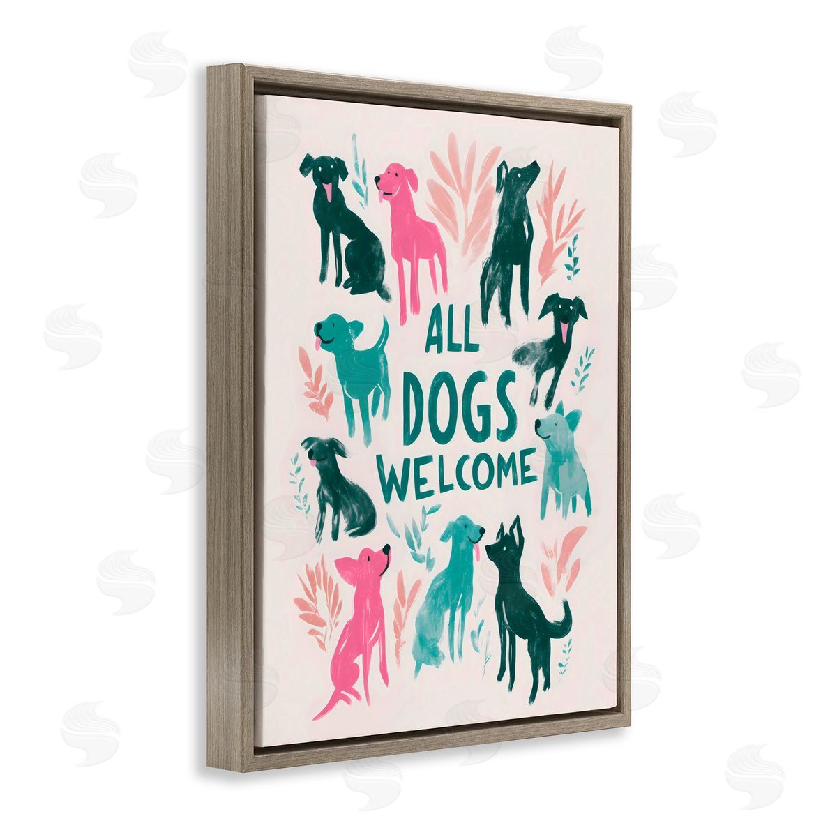Arlington Prints All Dogs Welcome Pastels Brown Floating Frame Canvas Art Print