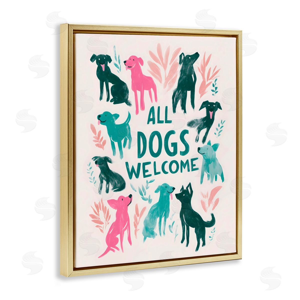 Arlington Prints All Dogs Welcome Pastels Gold Floating Frame Canvas Art Print