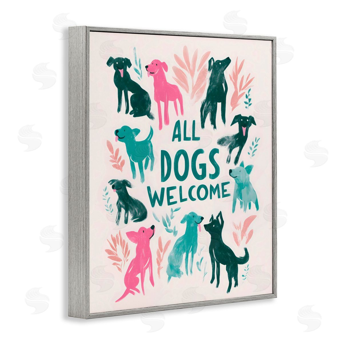 Arlington Prints All Dogs Welcome Pastels Gray Framed Giclee Art Print