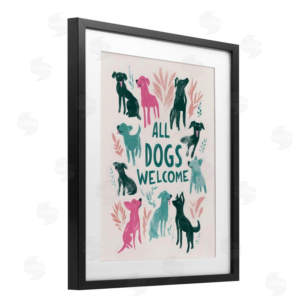Arlington Prints All Dogs Welcome Pastels Black Framed Print Under Glass Art