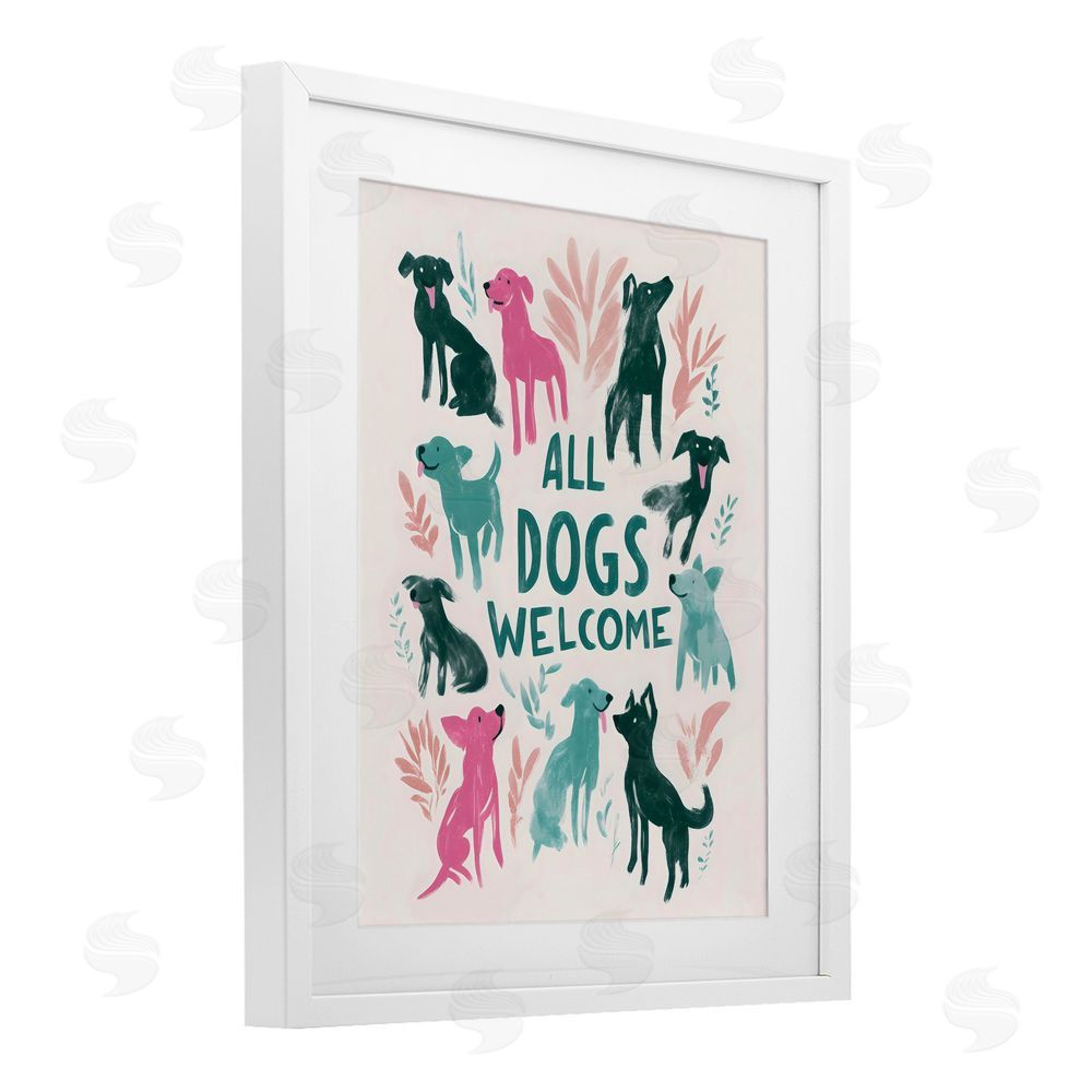 Arlington Prints All Dogs Welcome Pastels White Framed Print Under Glass Art