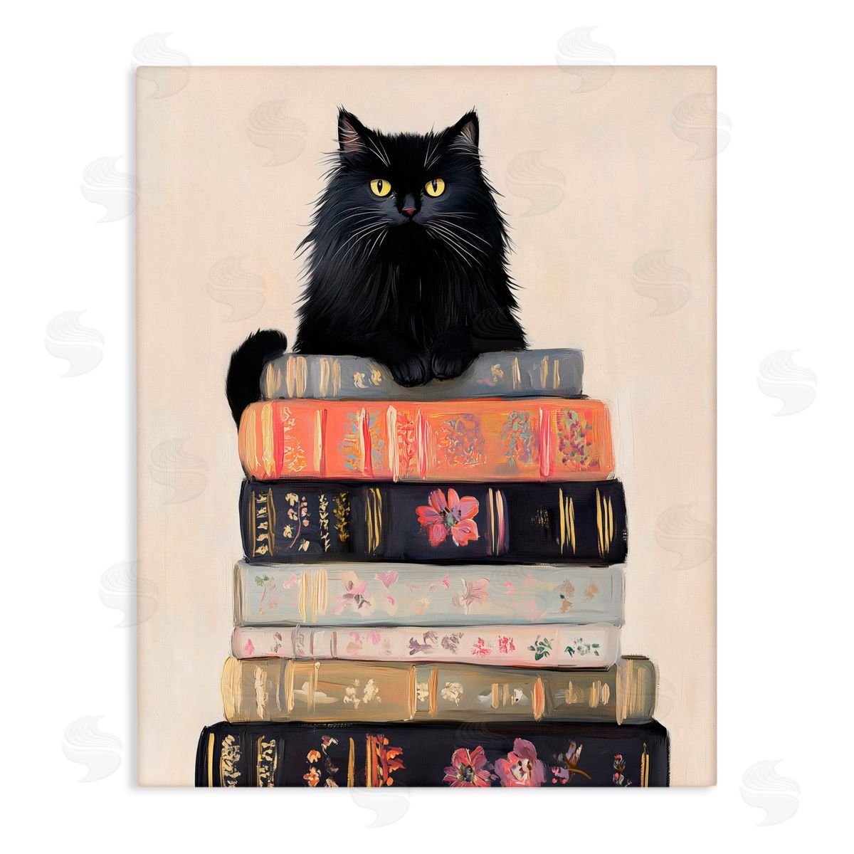 Arlington Prints Book Stack Black Cat Canvas Wall Art Print