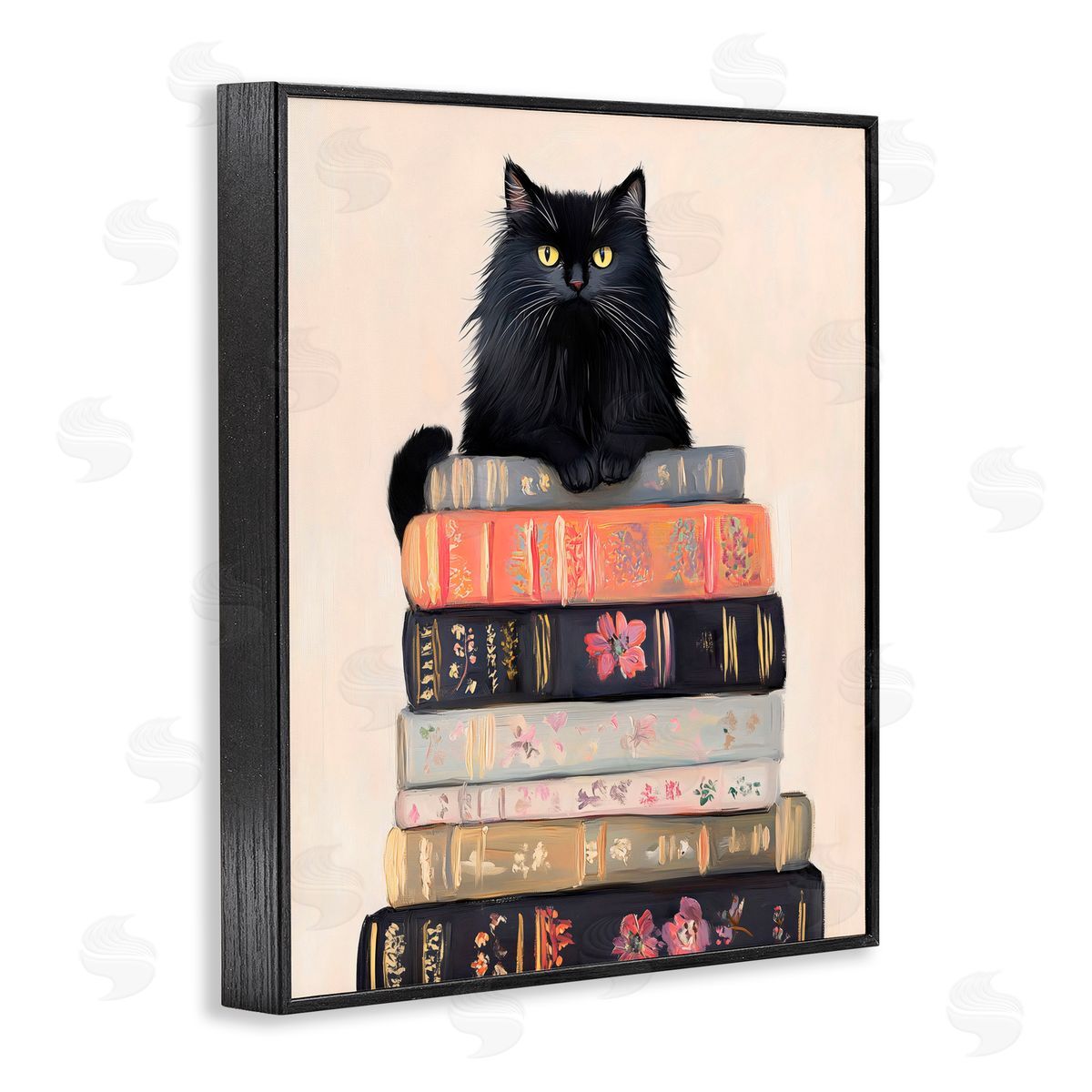 Arlington Prints Book Stack Black Cat Black Framed Giclee Art Print