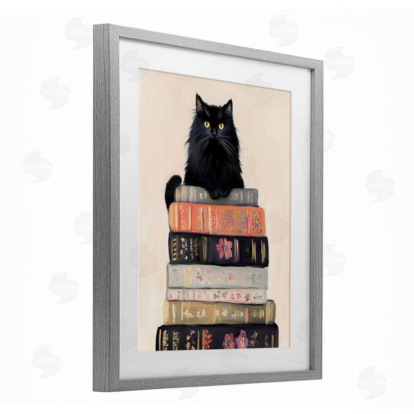 Arlington Prints | Book Stack Black Cat
