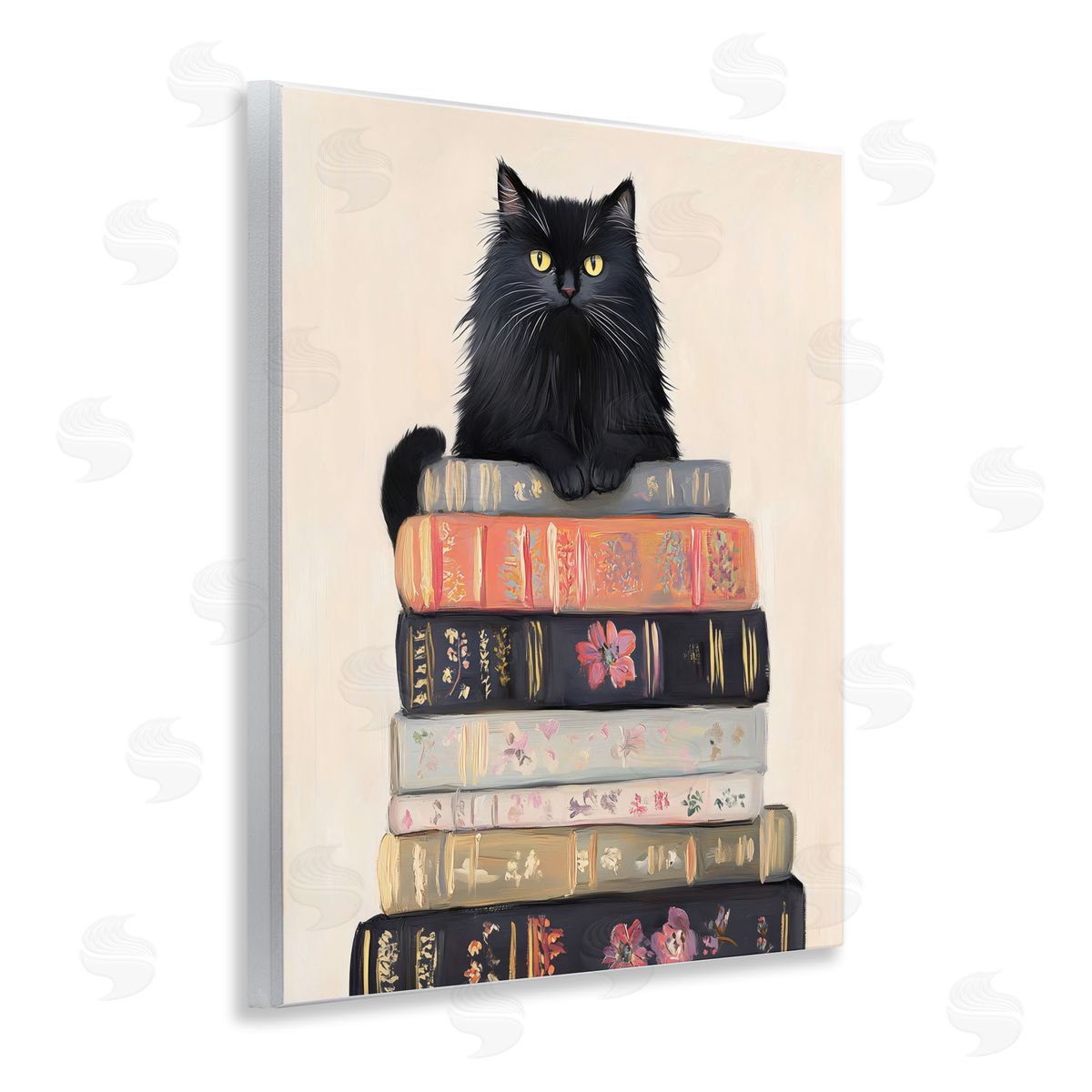 Arlington Prints Book Stack Black Cat Wall Plaque Art Print