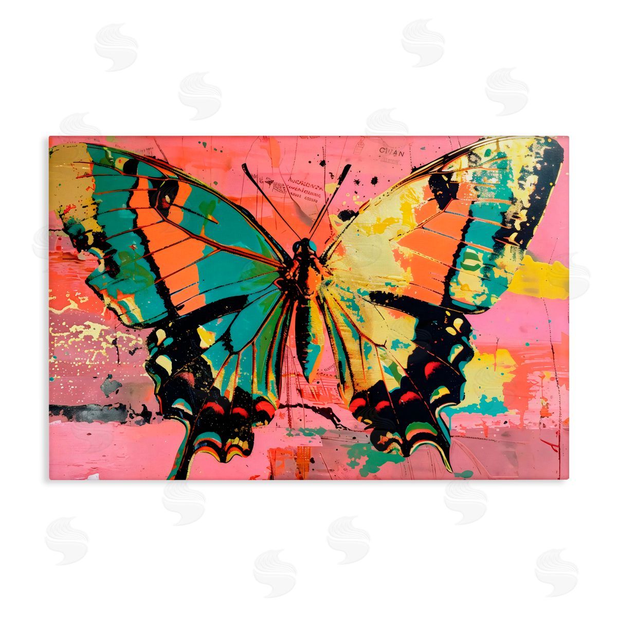 LSR Design Studio Retro Butterfly over Abstract Pink Canvas Wall Art Print