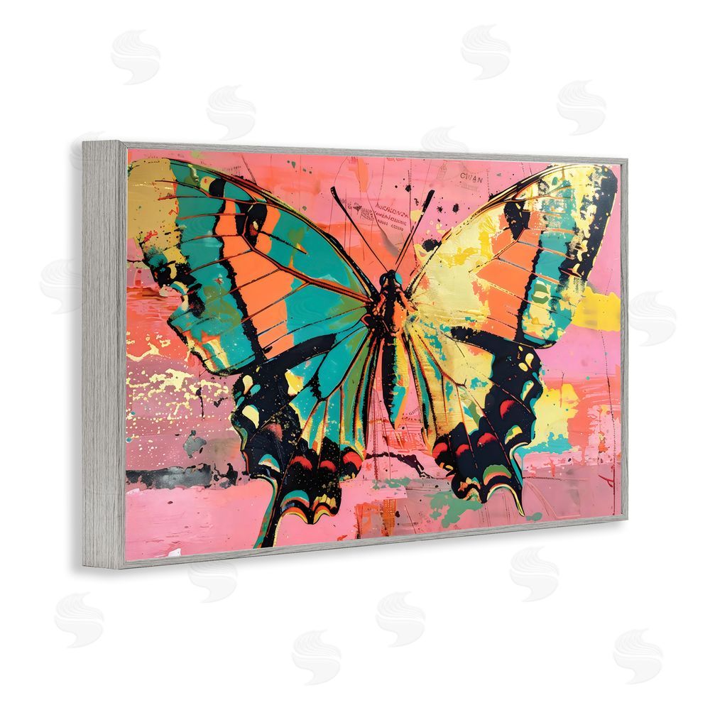 LSR Design Studio Retro Butterfly over Abstract Pink Gray Framed Giclee Wall Art Print