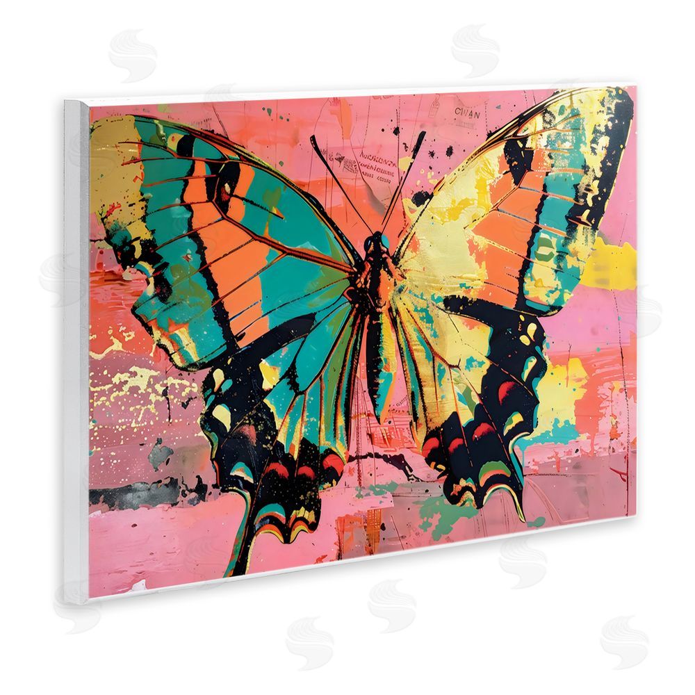 LSR Design Studio Retro Butterfly over Abstract Pink Wall Plaque Art Print