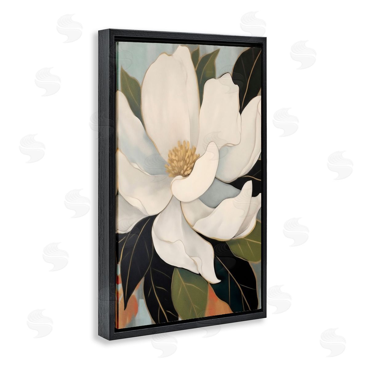 Creative Studio Open Magnolia Petals Black Floating Frame Canvas Wall Art Print
