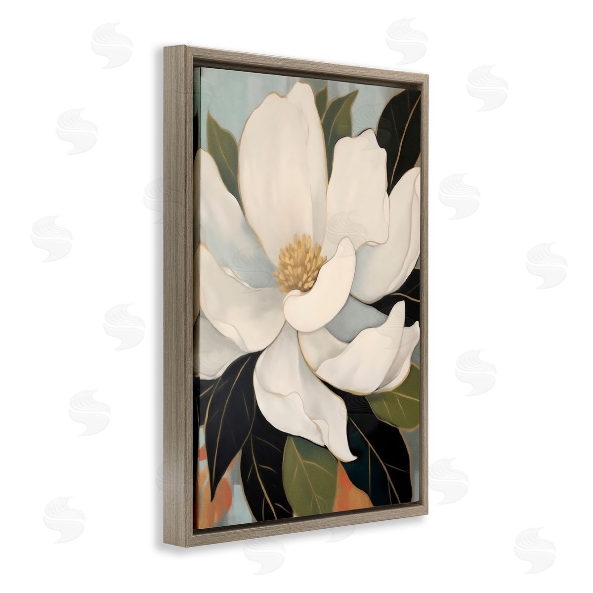 Creative Studio Open Magnolia Petals Brown Floating Frame Canvas Art Print