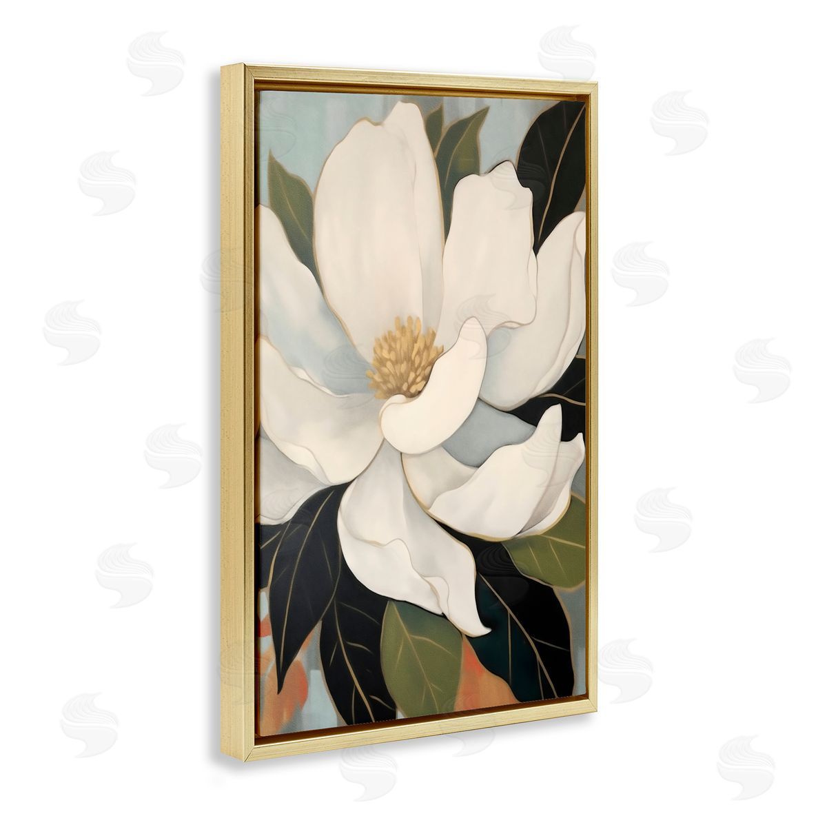 Creative Studio Open Magnolia Petals Gold Floating Frame Canvas Art Print