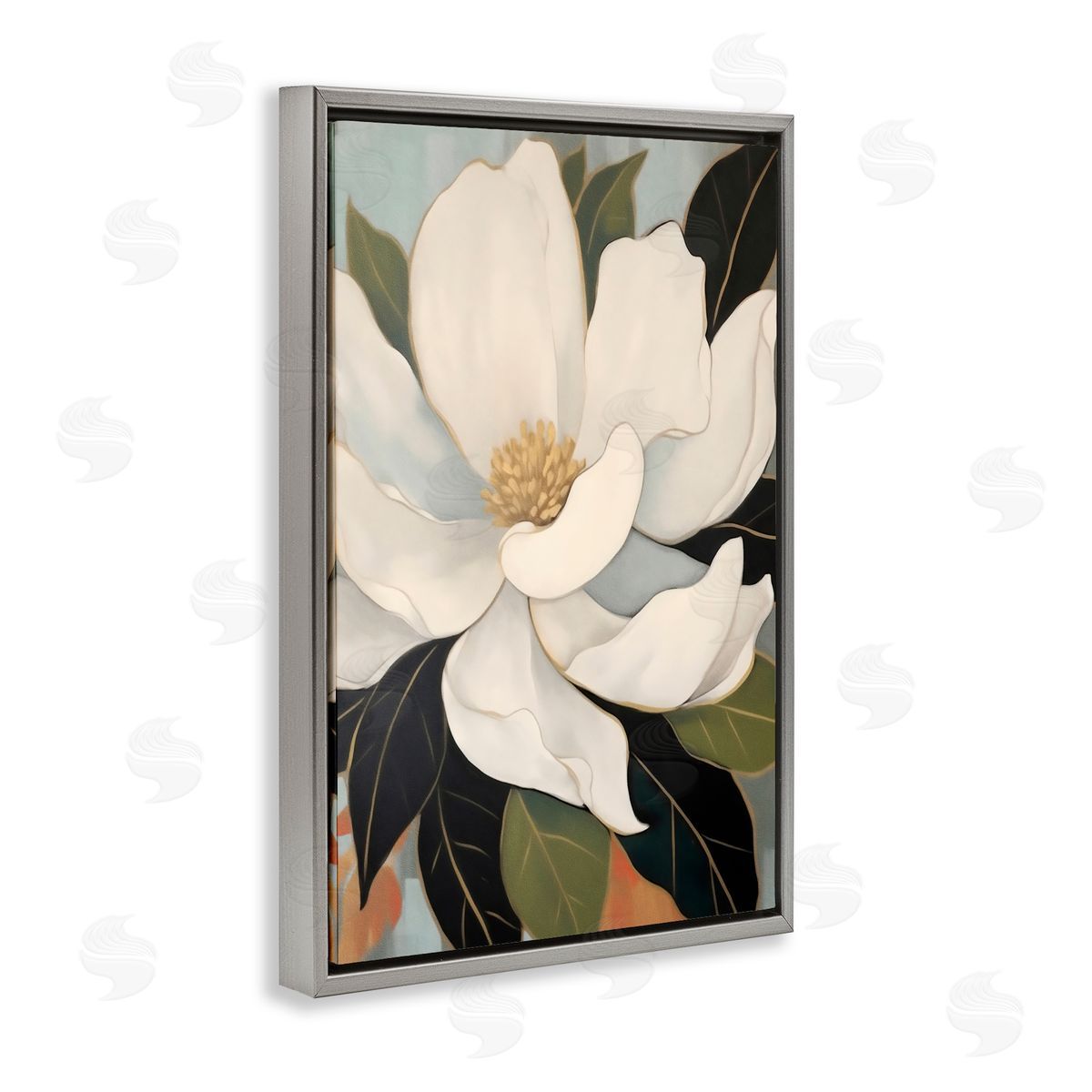 Creative Studio Open Magnolia Petals Gray Floating Frame Canvas Art Print