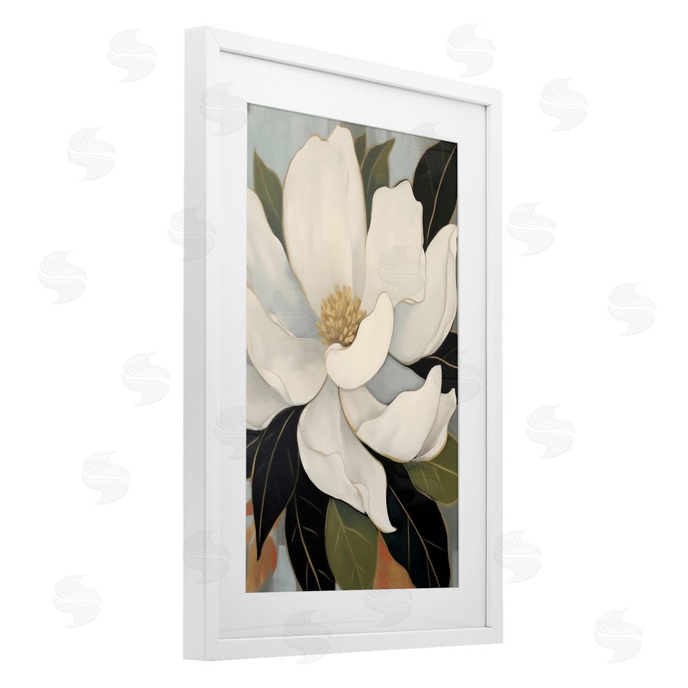 Creative Studio Open Magnolia Petals White Framed Print Under Glass Art