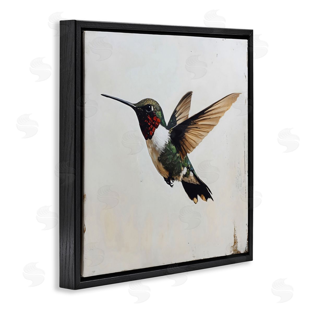 Creative Studio Hummingbird over Distressed Rustic Black Floating Frame Canvas Wall Art Print