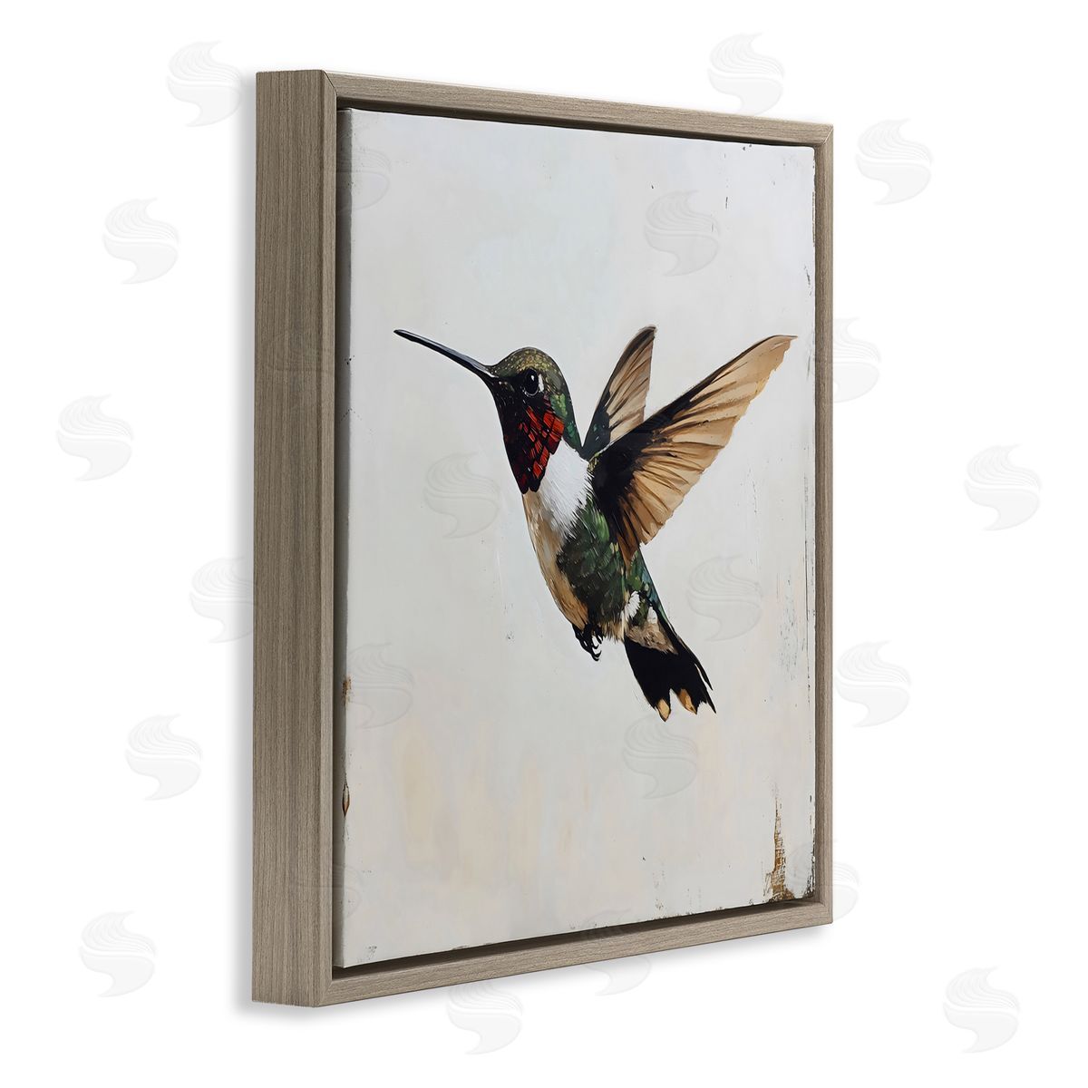 Creative Studio Hummingbird over Distressed Rustic Brown Floating Frame Canvas Art Print