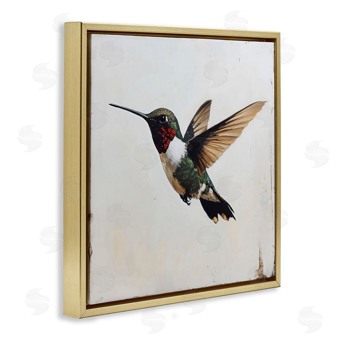 Creative Studio Hummingbird over Distressed Rustic Gold Floating Frame Canvas Art Print