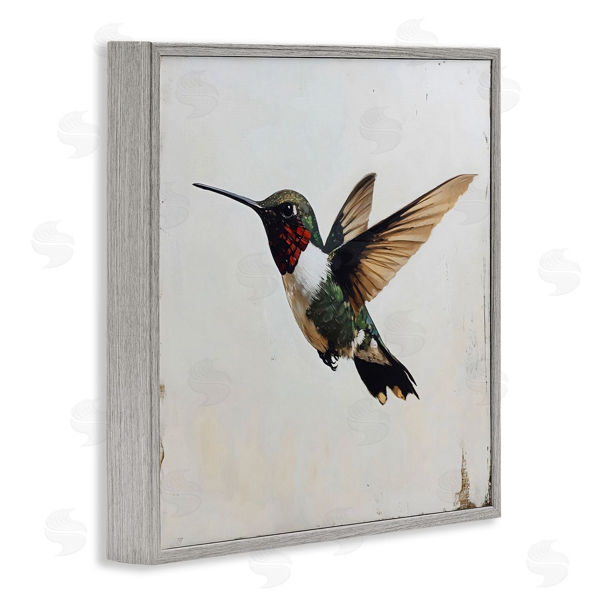 Creative Studio Hummingbird over Distressed Rustic Gray Framed Giclee Art Print