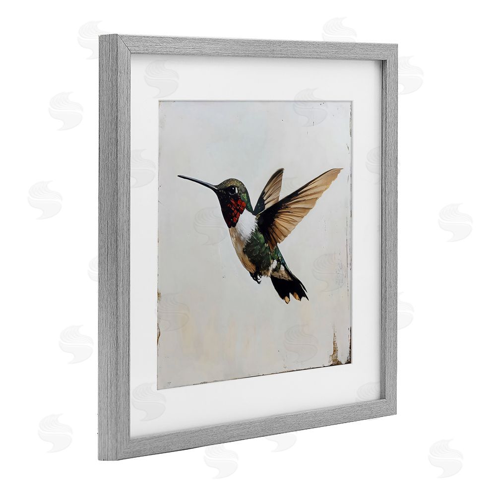Creative Studio Hummingbird over Distressed Rustic Gray Framed Print Under Glass Art
