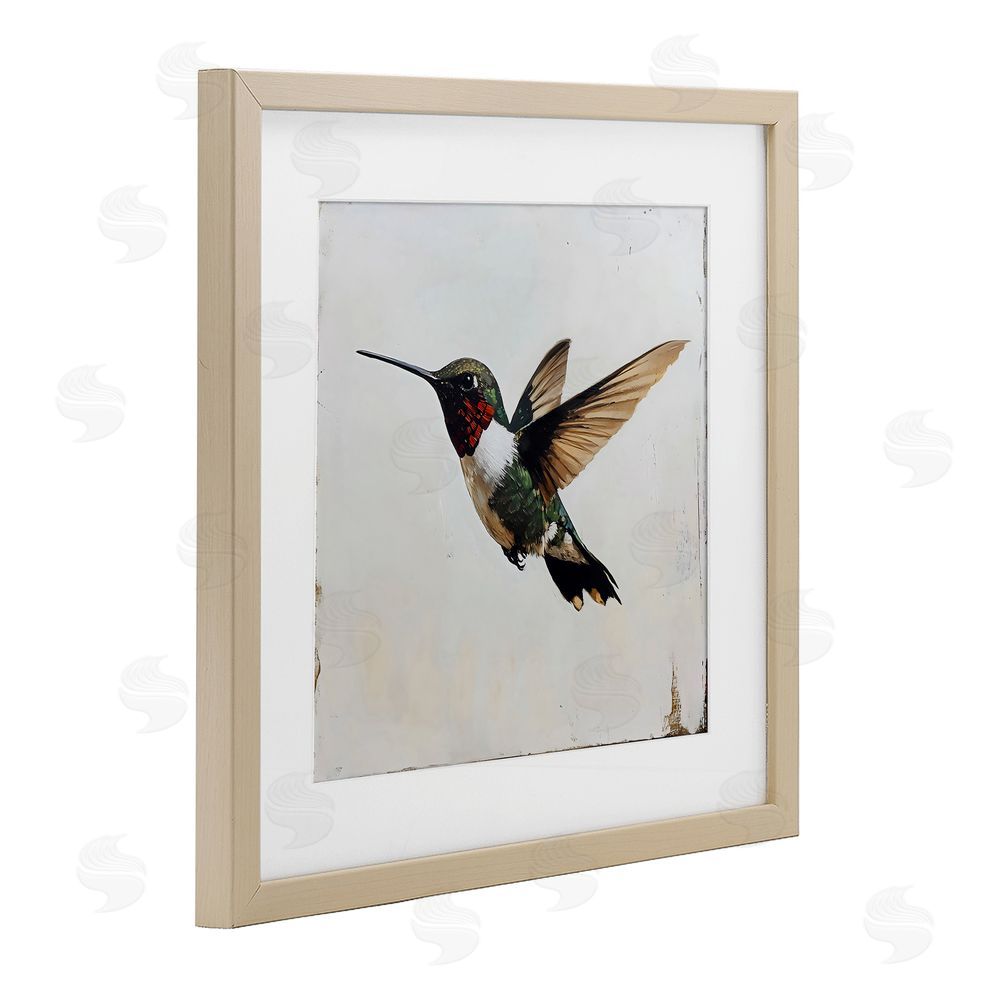 Creative Studio Hummingbird over Distressed Rustic Birch Framed Print Under Glass Art