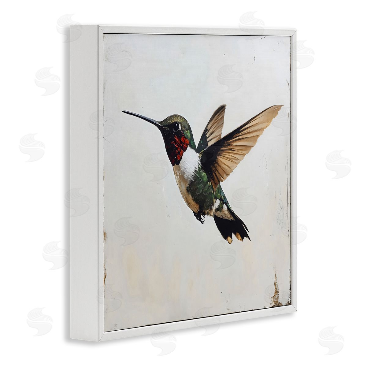 Creative Studio Hummingbird over Distressed Rustic White Frame Giclee Art Print