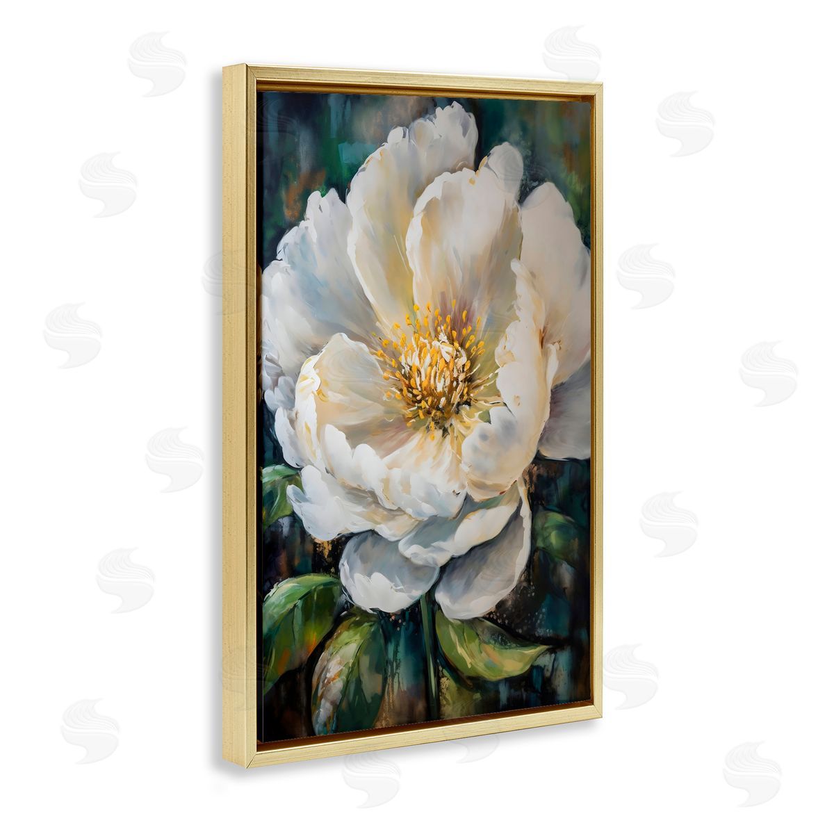 Creative Studio Pretty Painted Flower Gold Floating Frame Canvas Art Print